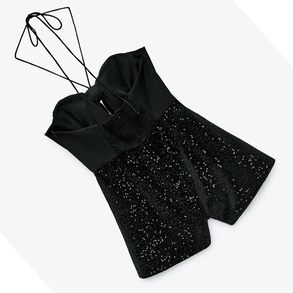 Zara Sequin Romper With Bow - Picture 9 of 11